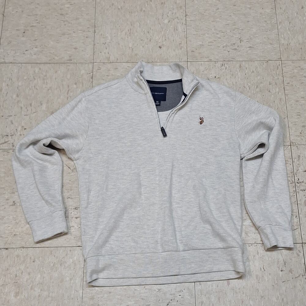 U.S. Polo Assn. 1/4 Zip Pullover Sweatshirt Gray M Men's Mock Neck Logo